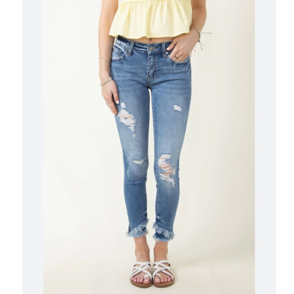 Kancan distressed frayed skinny mid rise ankle jeans 26